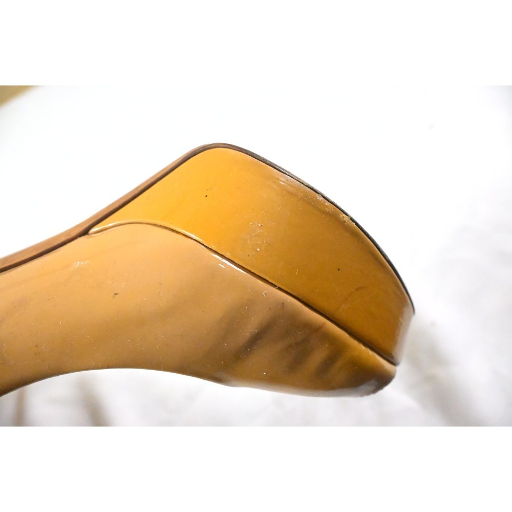 Christian Dior Camel Tan Patent Leather Peep Toe CD Logo Platform Pumps Sz 39 US - Picture 14 of 15